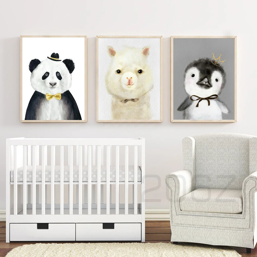 Акварельные постеры с изображением поросенка панды пингвина кролика медведя