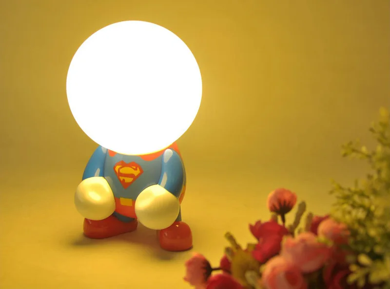 LED Cute Cartoon Table Lamp Creative Superman Rechargeable Night Light Home Decor Bedside Lamp  For Kis Children Christmas Gift (7)