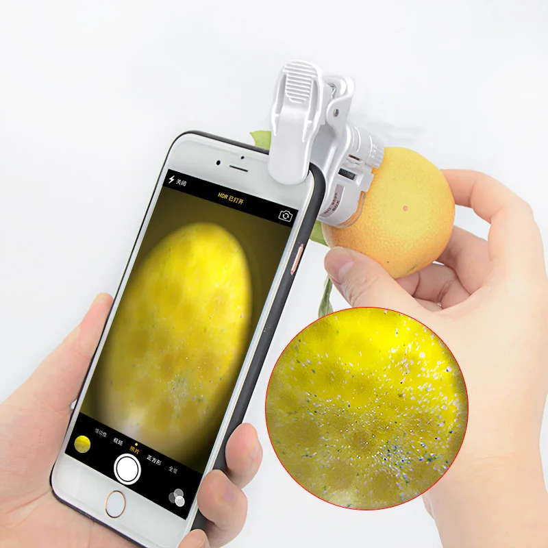60x Mini mobile phone magnifying glass auxiliary clip glasses loupes magnifier with led light UV
