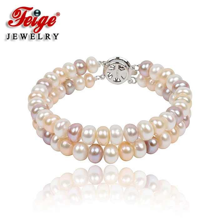 

Free shipping Feige jewelry Beautiful double circle natural pearl bracelet 7-8mm multicolour fashion jewelry