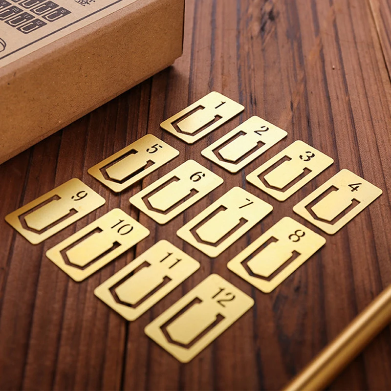 kowaku 2pcs Multifunctional Retro Brass Bookmarks Golden Letter Number