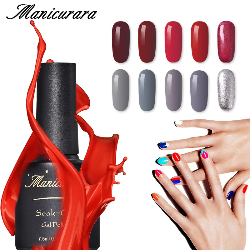 

Manicurara Wine Red Gray Soak Off UV Gel 7.5ml Silver Glitter Gel Nail Polish Top Coat Semi-permanent Nail Art Decorations
