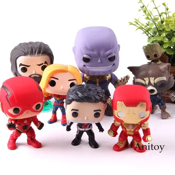 

Marvel Avengers Q Version Thnaos Ironman Ant-Man Thor Spider Man Captain Marvel Action Figure PVC Collection Model Toy 9pcs/set