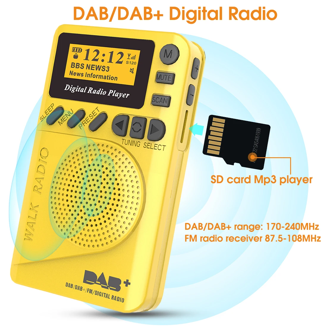 Player com Tela Cartão de Dormir Mini Bolso Rádio Digital Receptor fm Rds Portátil Mp3 Lcd Suporte tf Tempo Conjunto Dab - Image 2