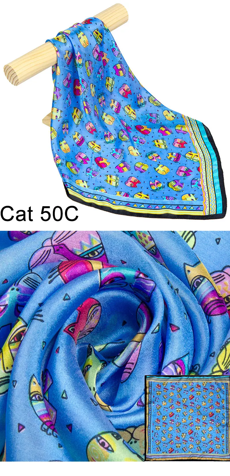 Чистый Шелковый шарф, женский шарф, кошачий платок, шарф для волос, платок, животный шелк, бандана, маленький квадратный шелковый платок