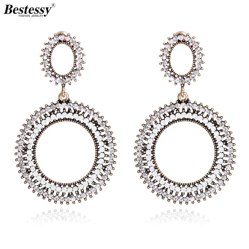 Bestessy Round Circle Vintage Dangle Earrings Metal Maxi Jewelry Party Gift Statement Charm