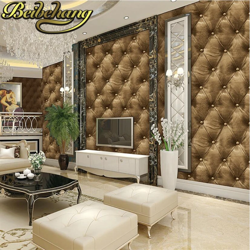 beibehang European imitation soft bag 3D stereo wallpaper living room TV background wall hotel bedroom bedside imitation leather