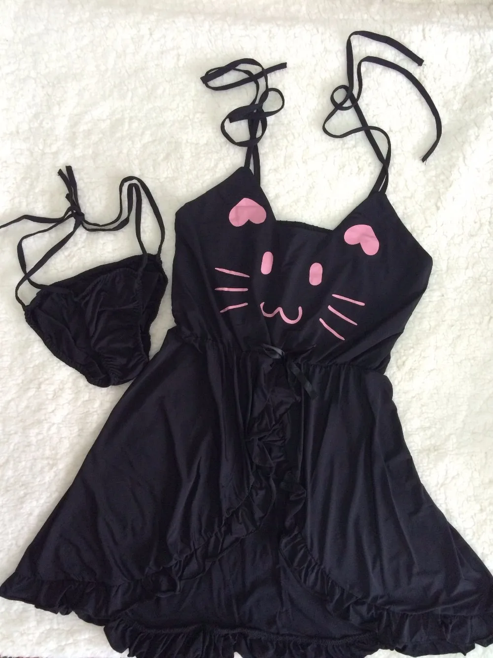 Женские хлопковые пижамы черные женские ночные рубашки кошка сексуальная искусственная Пижама Графический милый Ночной костюм Женская домашняя одежда платье на бретелях