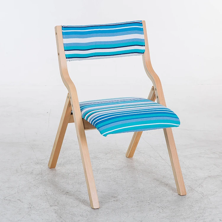 Современный стул складной деревянный обеденный стул со съемным чехлом портативный кофейный стул твердый деревянный стул мебель для дома Dotomy - Цвет: Blue stripes