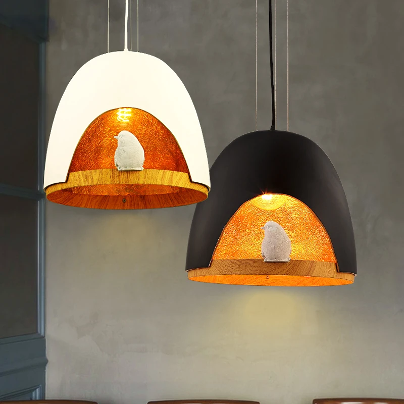Black/White Modern Bird Shell Wooden Pendant Light Contemporary pendant lamp for Living Room Nordic Kids bedroom Pendant lihgts
