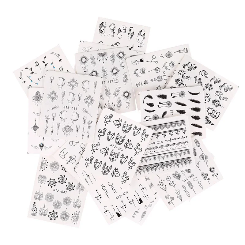 

24 Types 2Pc/Set White Black Nail Stickers Water Transfer Decals Lace Flowers Butterfly Slider For Nail Art Decoration Manicure