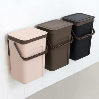 

Hand-Held Lid Storage Bin Non-Slip Hand Garbage Bin Hanging Cupboard Portable Plastic Storage Bag Kitchen Wall Mounted Waste Bin