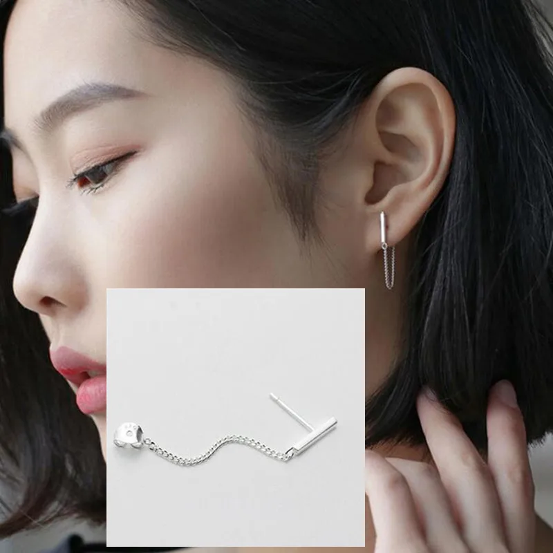 

2pcs/lot 2018 New Punk Minimalist Word Stud Earrings Fashion Rod Earpins Ear Plug chain Earrings for men and women