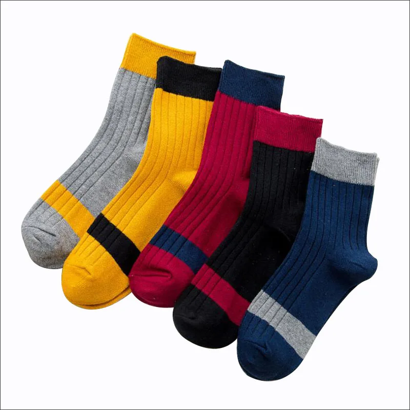 Модные теплые носки для женщин осень зима хлопок для носки в полоску цвет повседневное дышащие дезодорирующие носки 5 пар