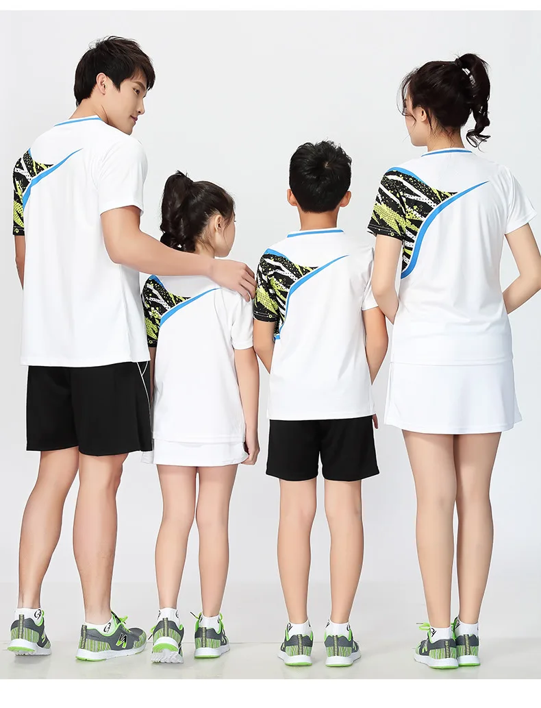 Мужские и женские теннисные футболки с круглым вырезом, шорты, юбки, комплекты для бадминтона для мальчиков и девочек, настольные теннисные футболки, одежда для тенниса белого цвета