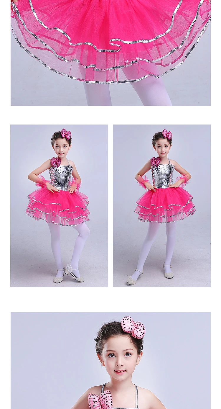 Новая детская Пышная юбка с блестками, одежда для выступлений, детское современное платье принцессы для девочек, костюмы для джазовых танцев