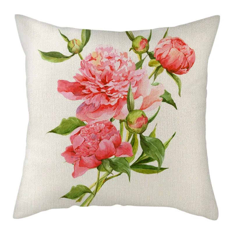 Льняная наволочка для подушки с Fuwatacchi цветком пиона, розы, вишни, декоративная наволочка для дома, стула, дивана, 45*45 - Цвет: PC08737