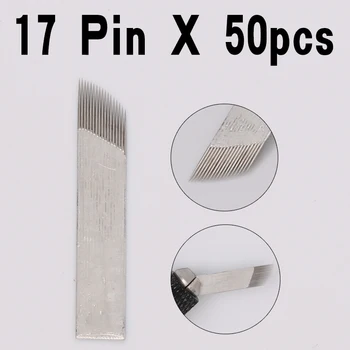 

50pcs 0.25mm Curved 17 Pin Permanent Makeup Eyebrow Tatoo Blade Microblading Needles For 3D Embroidery Manual Tattoo Pen