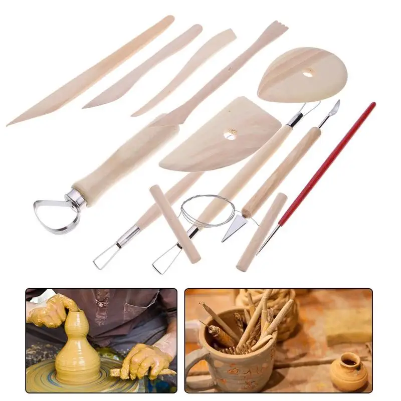 

13pcs Wooden Pro Clay Sculpting Tools Pottery Ceramics DIY Carving Modelling Arts Crafts Tool kit Handle Modeling Tool