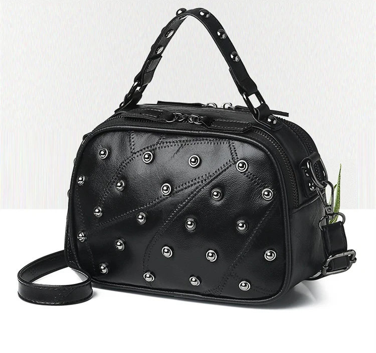 Witfox натуральная кожа сумка в горошек с заклепками для женщин в стиле панк Boston женская сумка-тоут с двусторонними вставками на молнии сумка через плечо