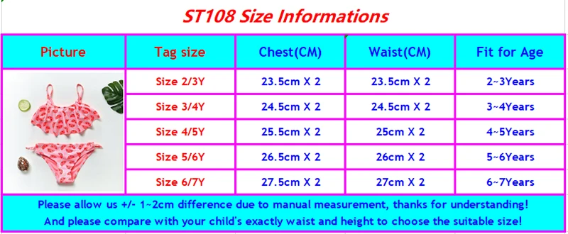 ST108 girls swimwear-size chart