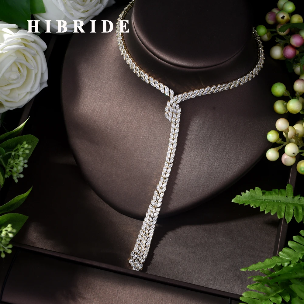 

HIBRIDE Luxury AAA Cubic Zircon Necklace Women Girl Pendant Necklace Women Wedding Bridal Dubai Party Gifts N-302