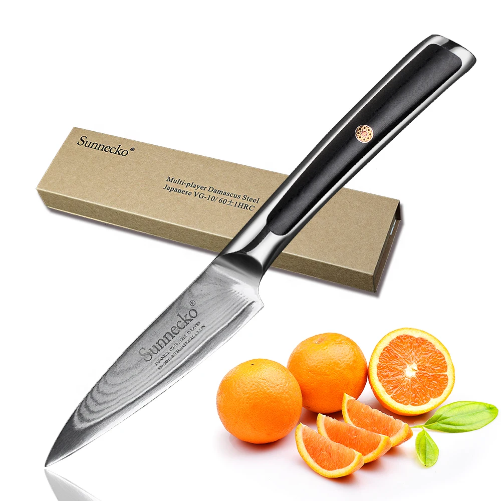 

SUNNECKO 3.5" inch Paring Chef Knife 73-Layers Damascus Japanese VG10 Steel Sharp Blade G10 Handle Fruit Cutter Kitchen Knives