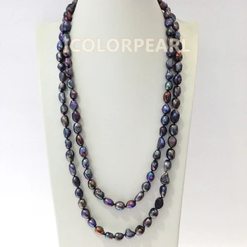 

120cm Long 8x11mm Waterdrop Dark Grey Natural Freshwater Pearl Jewelry Sweater Necklace!