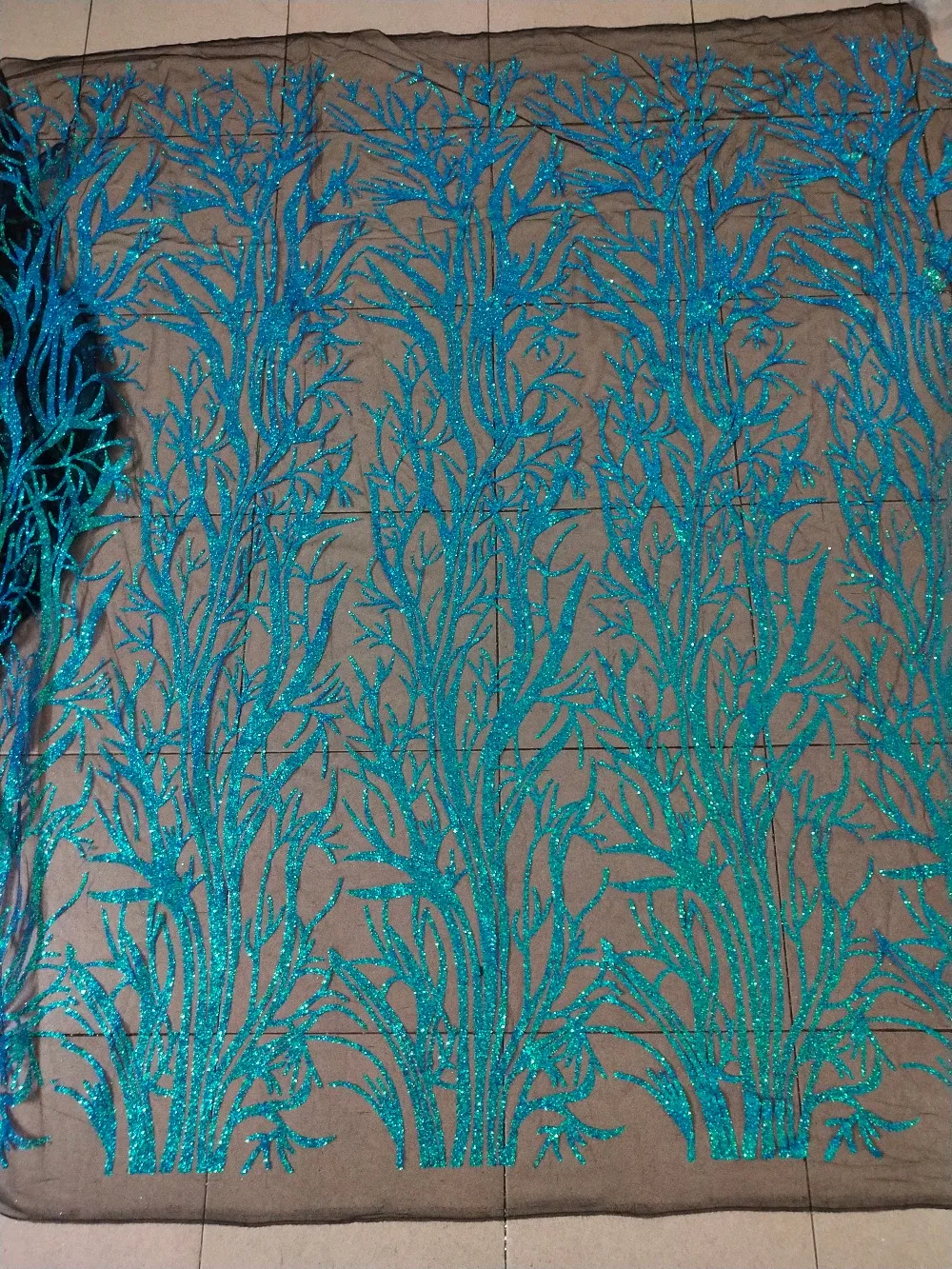 

Fashionable african tulle mesh fabric SU-J13142 sparkly tree glued glitter sequins lace fabric for evening dress/party dress