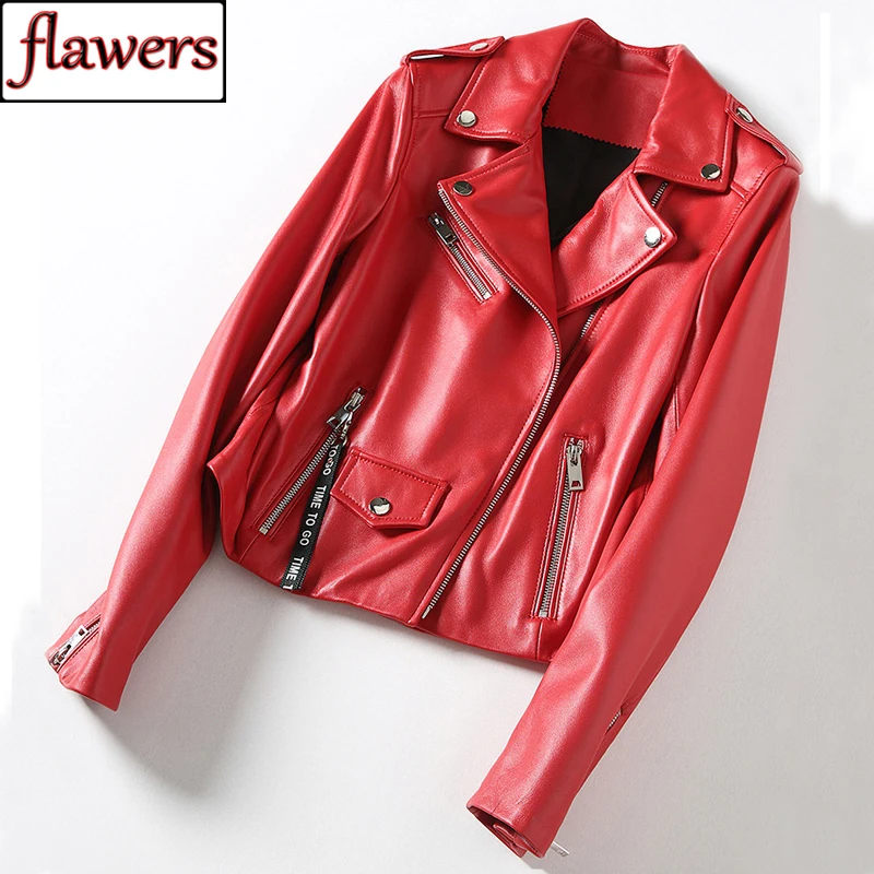 

2019 Spring Autumn Women Quality Real Sheepskin Leather Jacket Motorcycle Clothing Girls Fashion Genuine Real Sheep Skin Coat