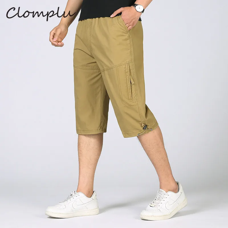 Мужские шорты-карго Clomplu, 3/4 длина, повседневная одежда, летняя, крутая, дышащая, хлопок, размера плюс, 5XL, 6XL, мужские брюки - Цвет: Цвет: желтый