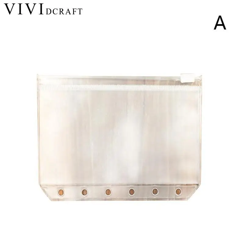 

Vividcraft Standard Transparent PVC Clip File Zipper Bag 6 Holes Pocker A5 A6 A7 Collection File Bag Plastic Pouches for Kids