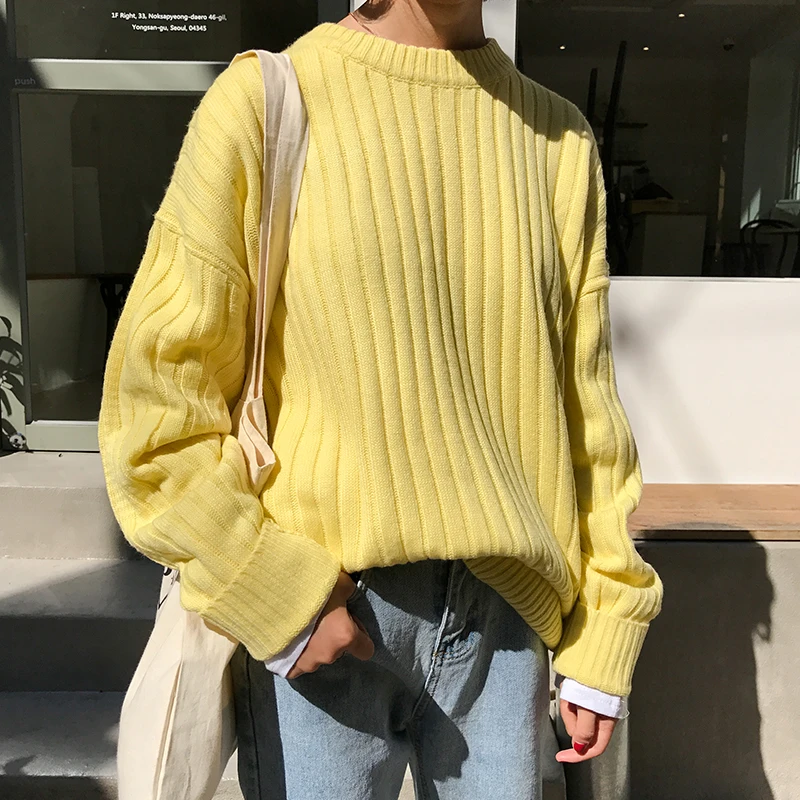 

2017 New Fashion Simple All Match Loose Solid Basic Casual Long Sleeve Female Sweaters