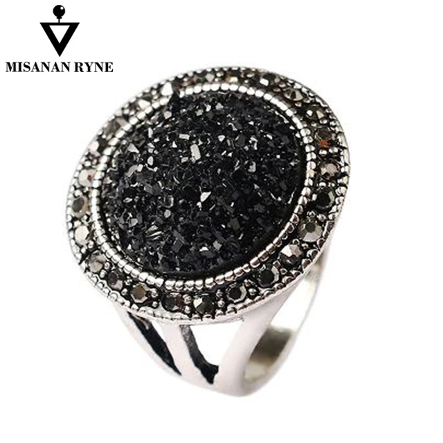 MISANANRYNE Hot Fashion Black Broken Stone Accessories Rings For Women Bohemia S MISANANRYNE Hot Fashion Black Broken Stone Accessories Rings For Women Bohemia S
