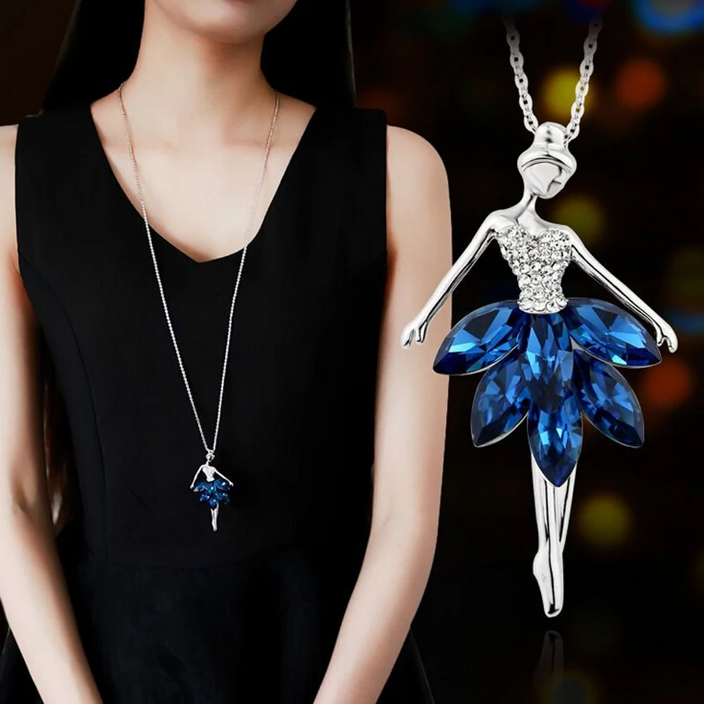 Fashion Jewelry Violet Crystal Ballet Dance Girl Pendant Necklace