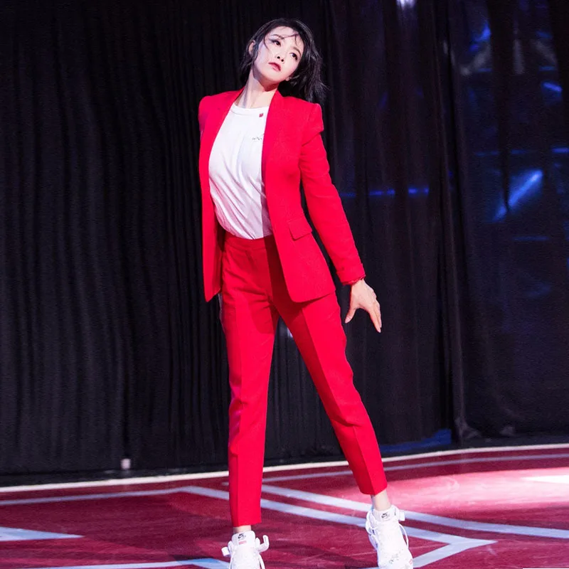 Beau Slim Costume Deux La De Femelle Mode Veste Professionnel Ensembles Version Coréenne Minceur Nouveau Ol Jq49 Rouge Pantalon PB8FqwSP