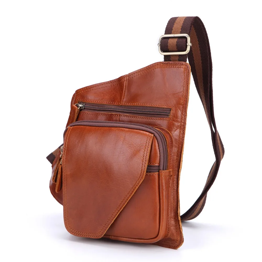 

100% Genuine Leather Small Casual Men Chest Bags Cowhide Travel Messenger Shoulder Bags for Men Cross body Chest Packs #Q214