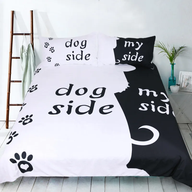 Fanaijia собака постельных принадлежностей 3d черный и белый С принтом в виде надписи «love» Набор пододеяльников для пуховых одеял комплект с