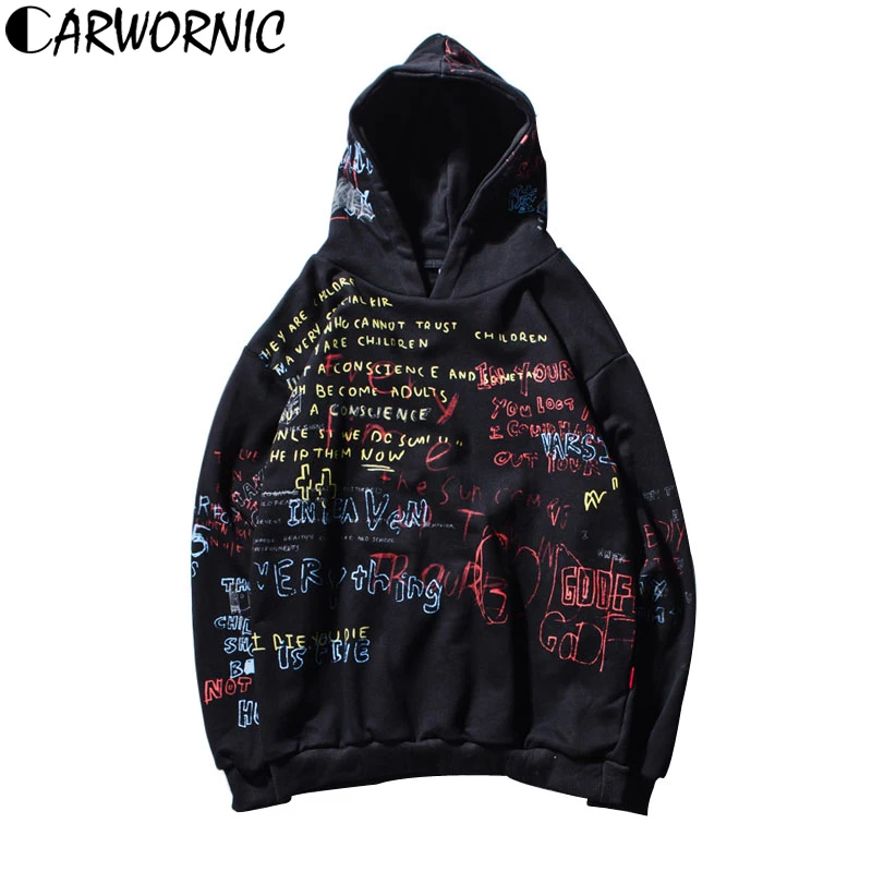 

CARWORNIC Casual Hip Hop Hoodies Men 2019 Autumn Graffiti Skateboards Sweats Hoodie Male Fashion Harajuku Pullover SweatShirts