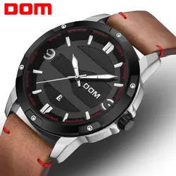 DOM часы Для мужчин роскошный большой циферблат Спорт Военная кожаный ремешок для часов кварцевые наручные часы водонепроницаемые