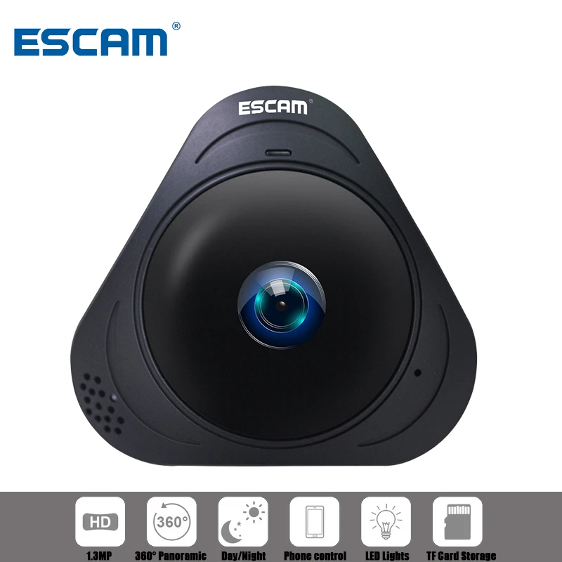 

ESCAM Q8 HD960P 1.3MP Fisheye WIFI IP Camera 360 Degree Panoramic Camera With Two Way Audio/Motion Detector Support 128G SD Card