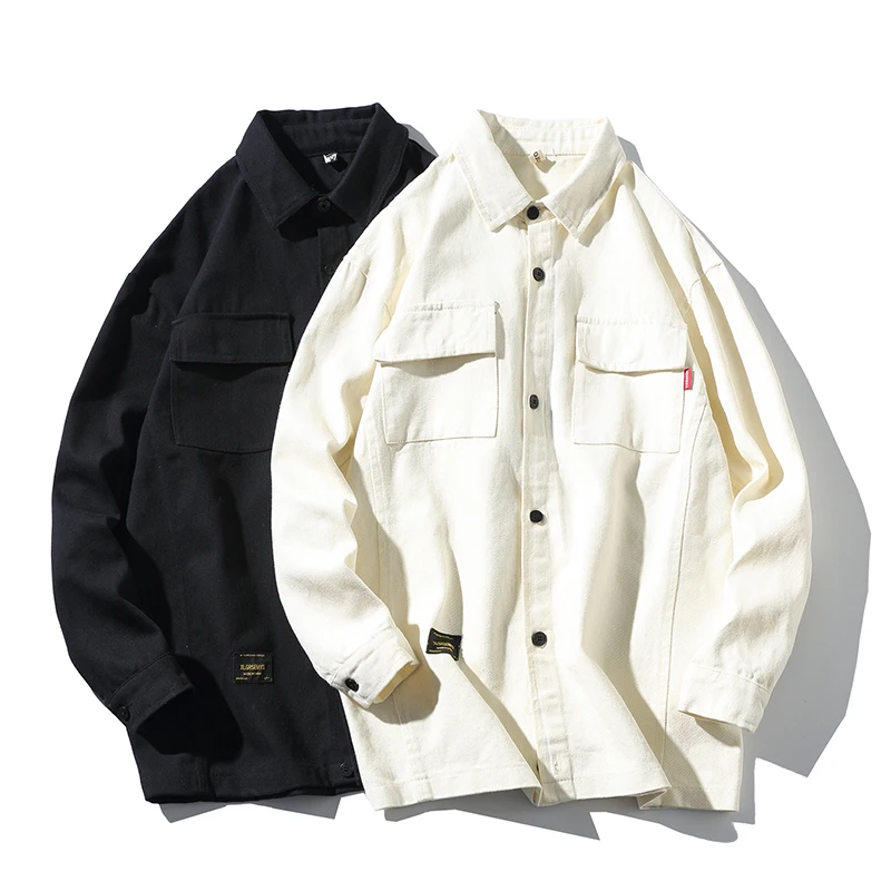 

Jacket spring new large size S-5XL men's loose lapel jacket thin section single-breasted solid color large pocket cotton jacket