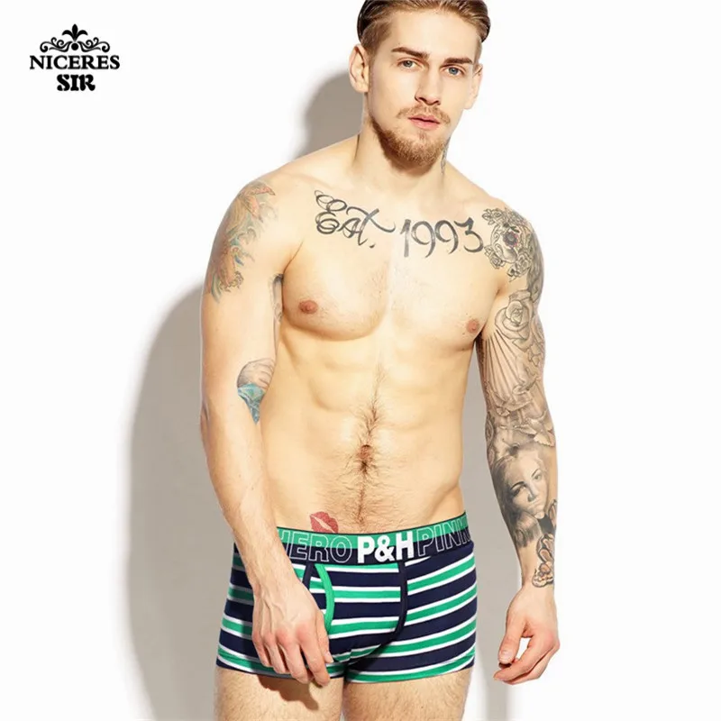 PINK HERO New Men Underwear Boxers Sexy Striped Cotton Underwear Men Boxer Shorts Boxer Men Underwear Gay Cuecas Panties