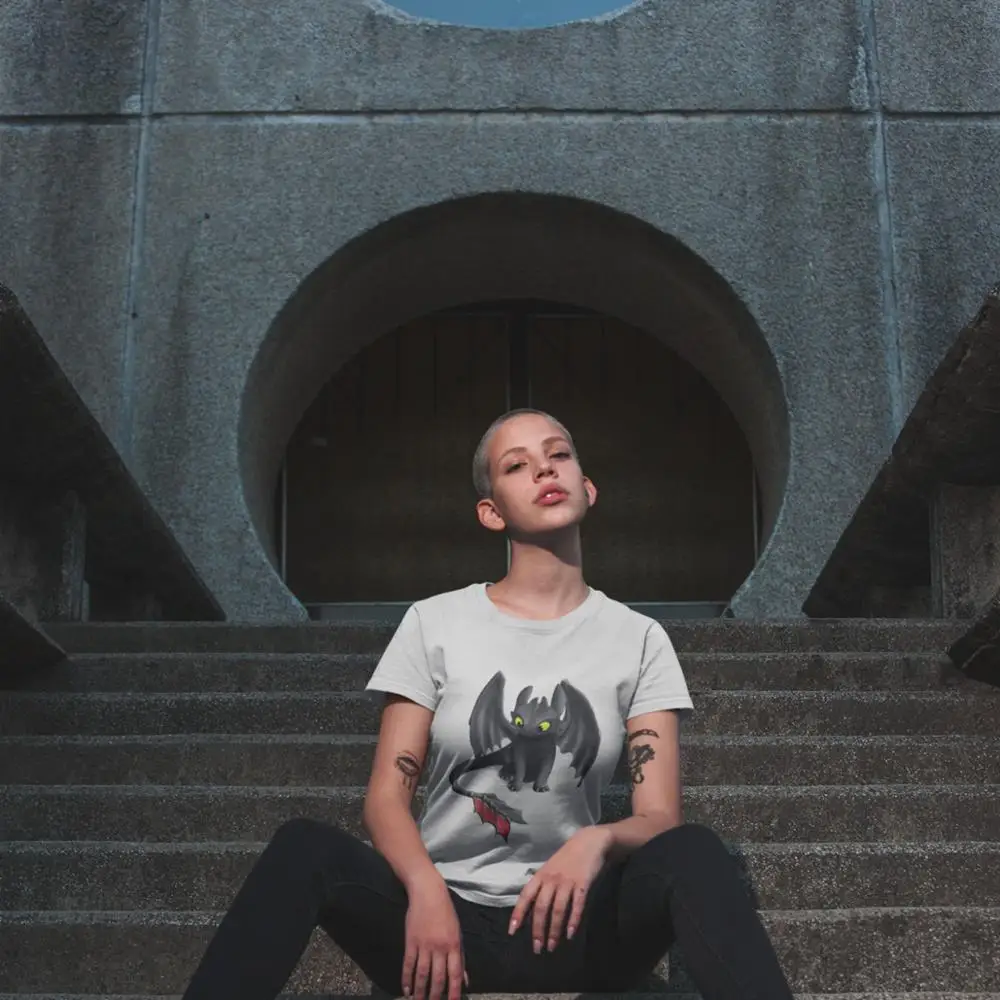 

Dragon T-Shirt Toothless Night Fury Inspired Dragon T Shirt Simple Graphic Women tshirt Summer Gray Ladies Tee Shirt