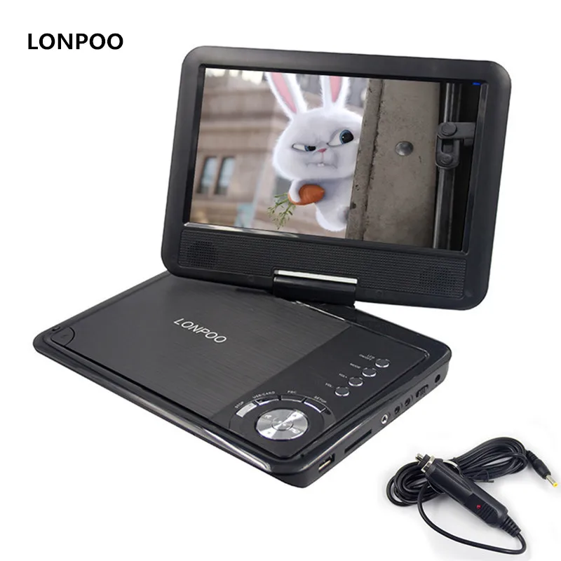 

LONPOO New 9 Inch Portable DVD Player Swivel Screen VCD CD RW MP3 DVD Player USB SD Card RCA Game with Car Charger DVD Player