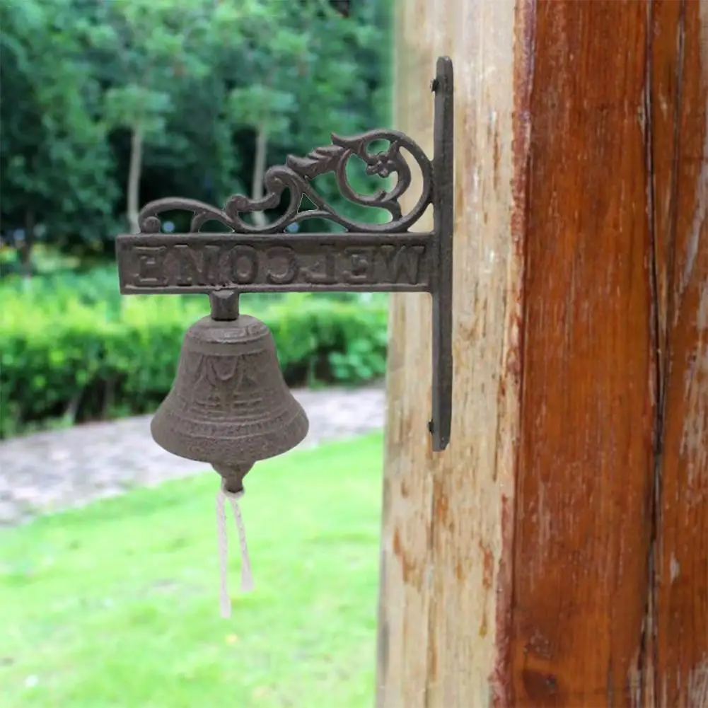 Винтаж коричневый металлический Железный дверной звонок настенный Добро пожаловать литье беспроводной дверной звонок балкон украшения сада
