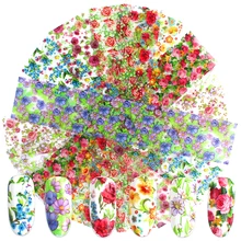 10 шт/1 шт Голографическая фольга для нейл-арта Переводные фольга наборы ногтей слайдеры Микс Цветы Наклейки Маникюр Наклейка Советы украшения