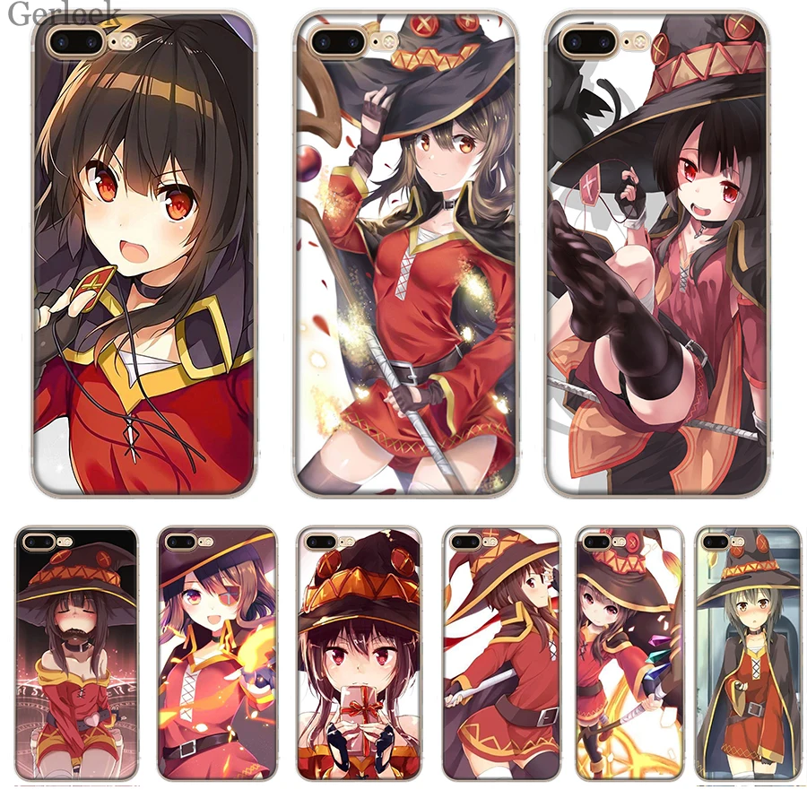 Роскошный чехол для телефона в японском стиле аниме Konosuba Megumin iPhone 7 8 6 6S 5 5S SE 11 Pro XR X