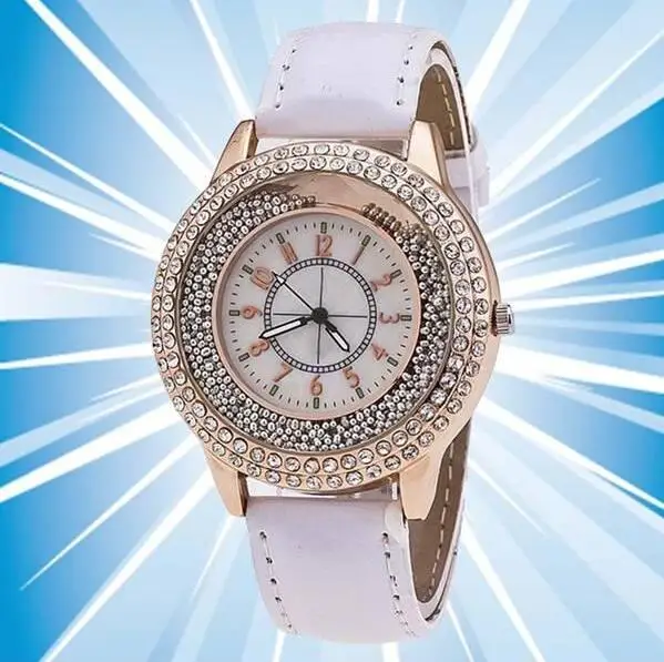 High quality Women Crystal Dial Quartz Analog Leather Bracelet Wrist