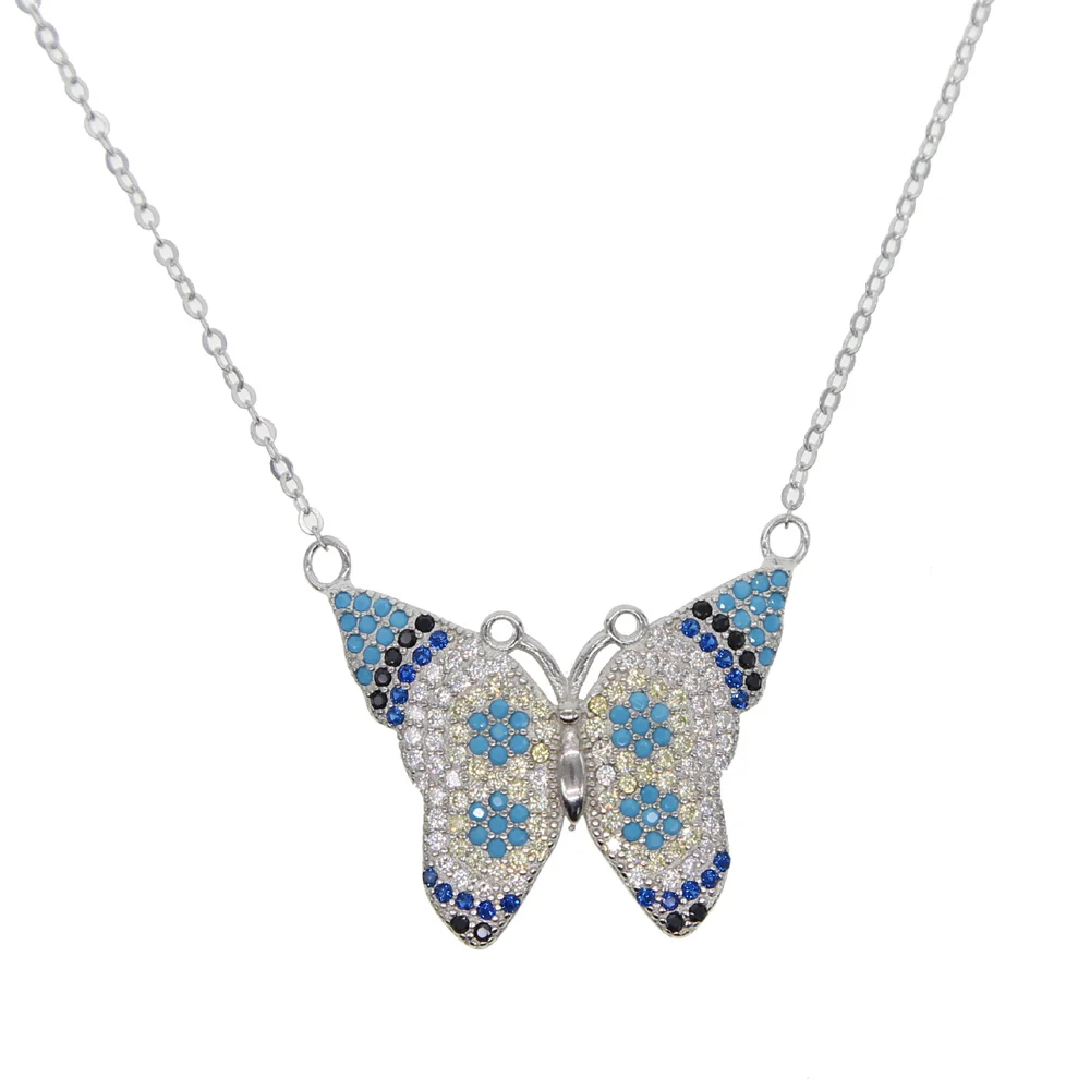 Стерлинговое Серебро 925 пробы смешанные цвета красочные красивые с подвеской в форме бабочки желтый синий белый летнее милое серебряное ожерелье